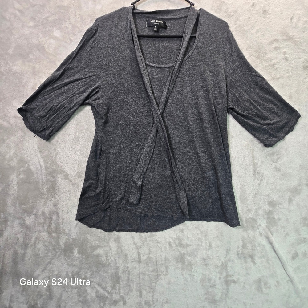 Max Studio Edit Gray Heathered 3/4 Sleeve Scoop Neck Top XL 7T09H78